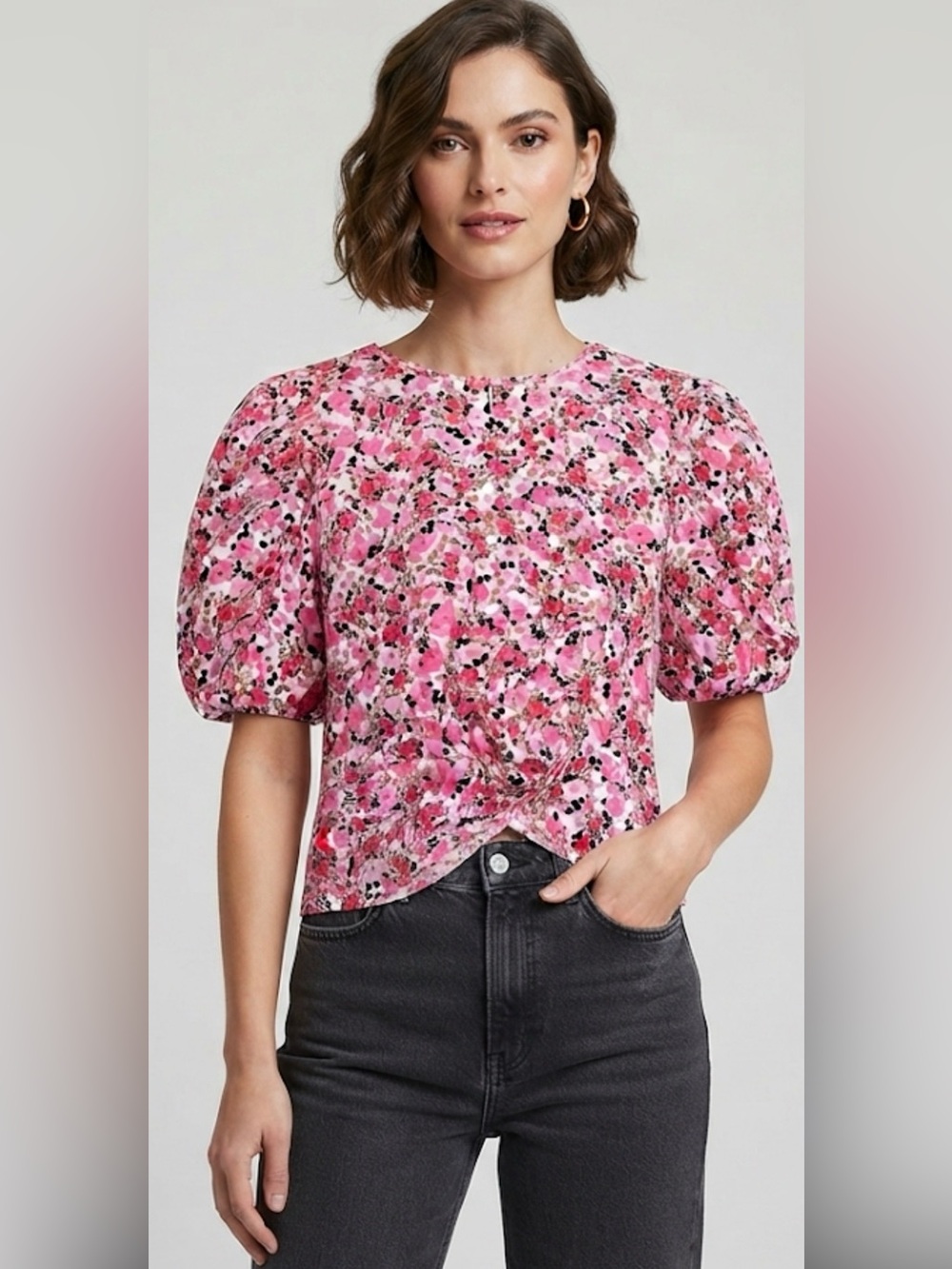 Tommy Hilfiger Pink Floral Puff-Sleeve Top